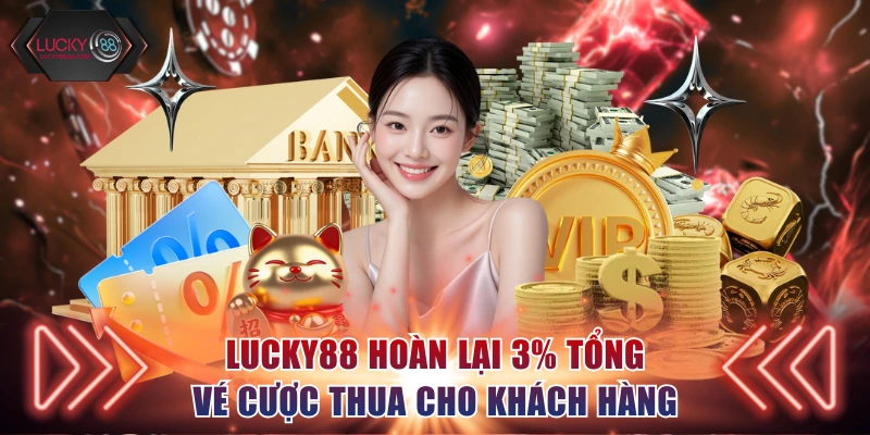 Lucky88 hoàn lại 3% tổng vé cược thua cho khách hàng